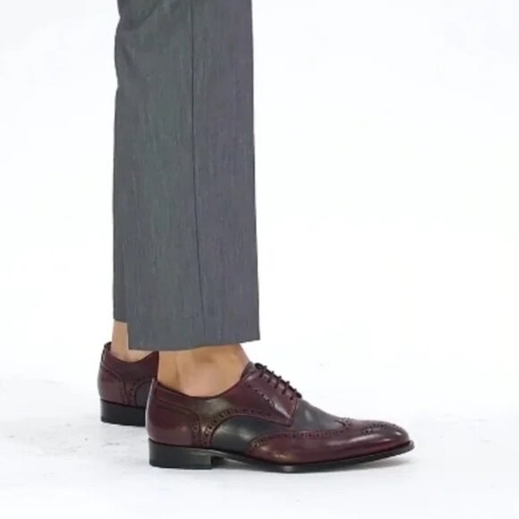 Ace Marks Dress Shoes 9 Burgundy Oxblood & Grey Spectators Oxfords - Picture 9 of 9